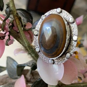 Vintage 925 obsidian eye ring